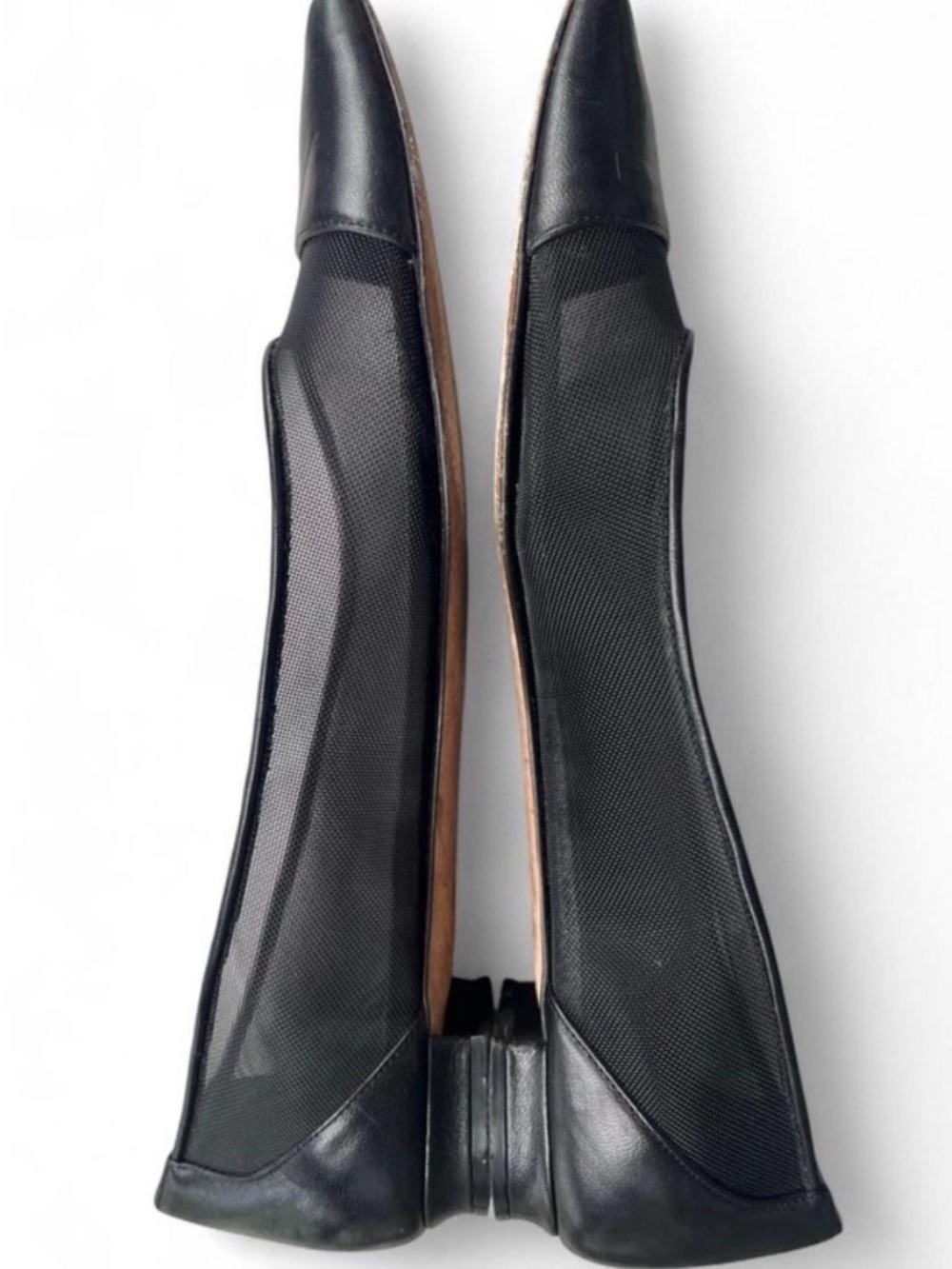Manolo Blahnik Black Pointed-Toe Mesh & Leather Flats